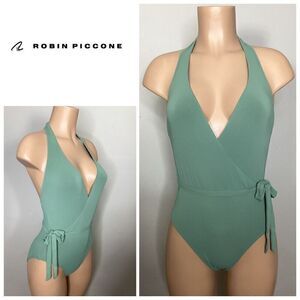 New. Robin Piccone jade green plunge neck one piece. Small. Retails $169